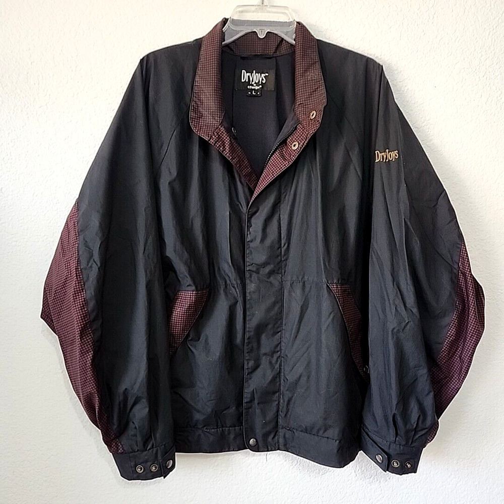 DryJoys Footjoy Lg Golf Jacket Black Purple Zip Snap Long Sleeve Windbreaker